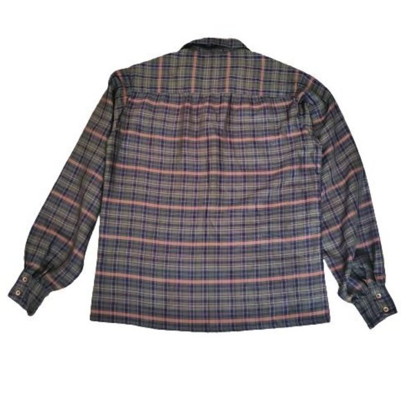 Albert Lewis For Tudor Square Vintage-Retro Green Plaid Long Sleeve Shirt Size 8 - Picture 4 of 11